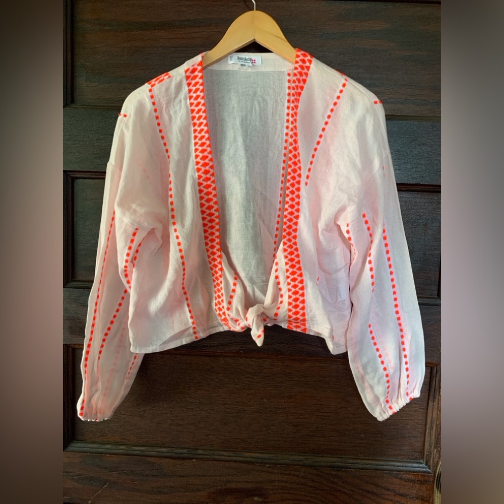 Lemlem Pink and Orange Tie Front Blouse / Cover Up For Swimwear